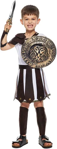 Vista 4 de Snailify Disfraz unisex de guerrero romano para niños, disfraz de cosplay griego antiguo