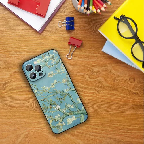 Vista 4 de Funda para iPhone 13 Pro, diseño de arte estético, Van Gogh con flores de almendra, funda para teléfono a prueba de golpes, para mujeres y niñas