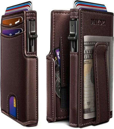 Vista 20 de miyozi Billetera para hombre, con clip para dinero, bolsillo para monedas, ventana para identificación, delgada, bolsillo frontal con bloqueo RFID