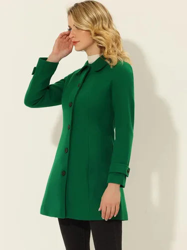 Vista 3 de Allegra K Abrigo largo de invierno con cuello Peter Pan para mujer