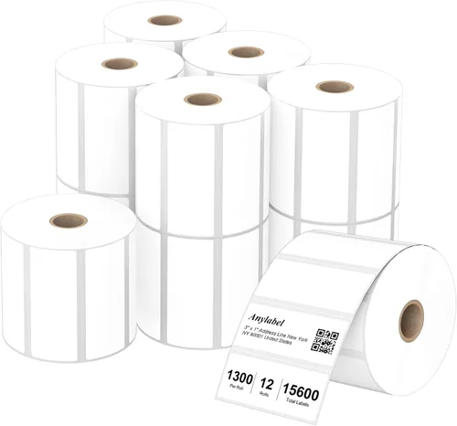 Vista 10 de Etiqueta térmica directa de 2 x 1 pulgadas, papel para códigos de barras, franqueo, dirección, perforada y compatible con impresoras Rollo, Zebra