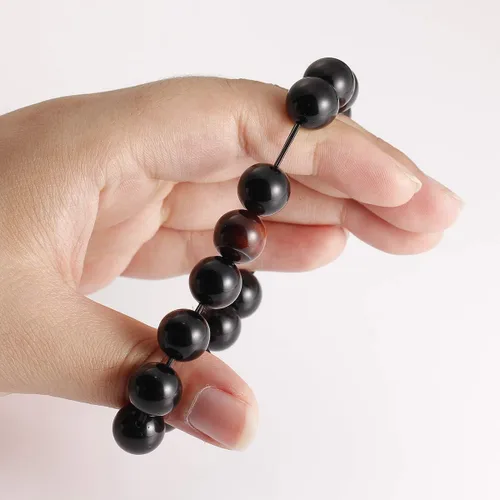 Vista 2 de Jewever Pulsera de obsidiana negra con ojo de tigre para hombre y mujer, cristal curativo elástico, cuentas de 0.472in, unisex, 7.0in