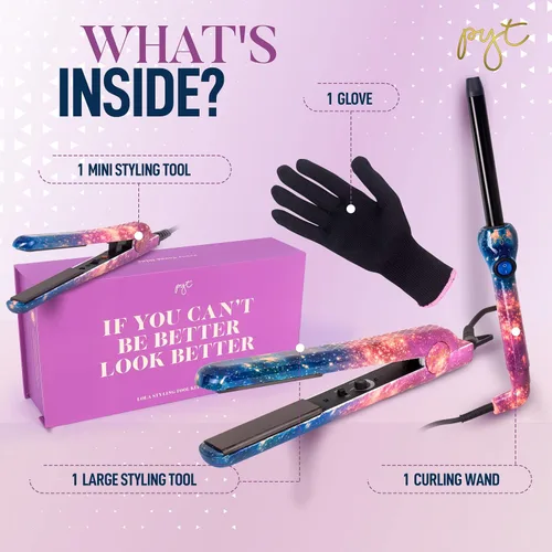 Vista 2 de PYT Lola Tool Kit 1.25 Plancha Plana 1 Varita Curling 0.748 in 1 Mini Plancha De Pelo