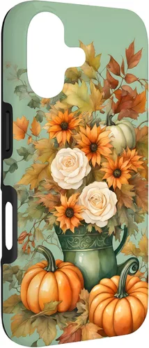 Vista 3 de Vintage Autumn Flower Fall Pumpkin Teal Case for iPhone 17