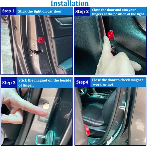 Vista 7 de luz de aviso LED universal inalámbrica para puerta de auto, luz LED impermeable contra colisión trasera, 2 unidades, Azul