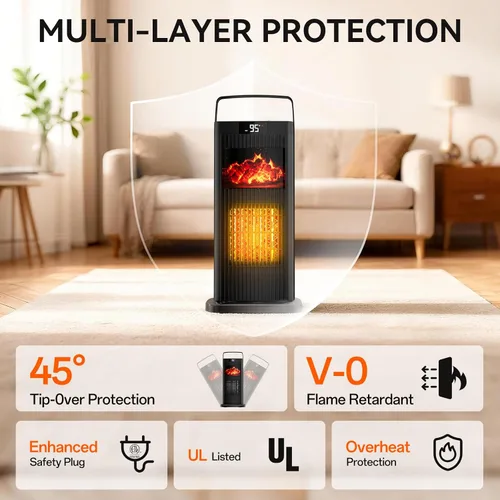 Vista 3 de Calentador de Espacio para Uso en Interiores, 1500W Portátil de 35 cm Calentador Eléctrico con Termostato, Calentamiento Rápido, Oscilación de 45°