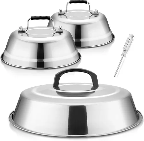 Vista 7 de HaSteeL - Juego de 3 cúpula de fusión de queso, cubiertas redondas de acero inoxidable para vaporizar, accesorios profesionales para parrilla