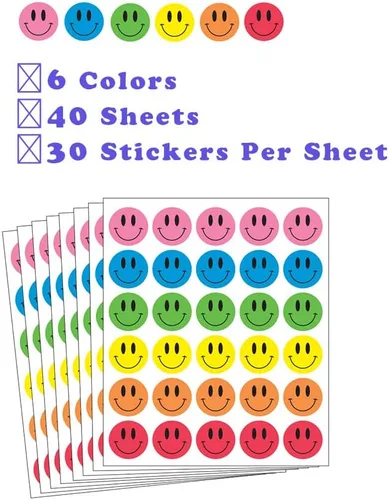 Vista 2 de Hcode Pegatinas de cara feliz de 1 pulgada redondas coloridas calcomanías de recompensa para profesores, 1200 unidades (multicolor)