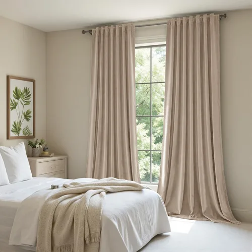 Vista 4 de VISIONTEX Velvet Blackout Curtains Thermal Insulated Beige 63 Inches Beige Camel