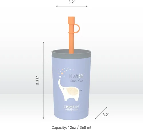 Vista 6 de asobu Vaso de acero inoxidable para niños con tapa flexible con popote Botella de agua aislada Vaso de viaje reutilizable de 12 onzas (azul)