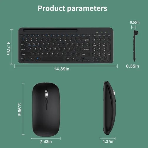 Vista 4 de Combo de teclado y mouse inalámbricos con soporte para tableta de teléfono, modo dual recargable (Bluetooth 5.0 y 3.0 +2.4G) mouse silencioso