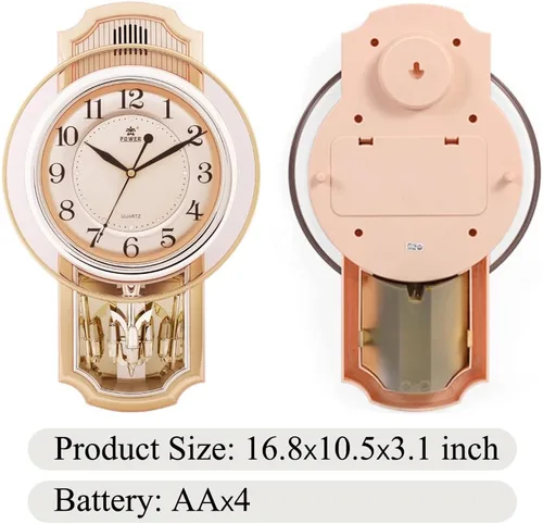 Vista 5 de Reloj de pared de péndulo giratorio, reloj de movimiento de barrido decorativo silencioso con péndulo oscilante, funciona con pilas, para sala
