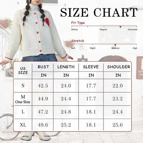 Vista 5 de FindThy Cárdigan lindo para mujer, suéter Kawaii Love Heart Print Y2K botón de punto prendas de abrigo
