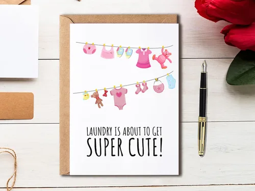 Vista 4 de EdgarGifts Laundry Is About To Get Super Cute - Bonita tarjeta de felicitación para bebé, adorable tarjeta de baby shower para niña, ropa sucia
