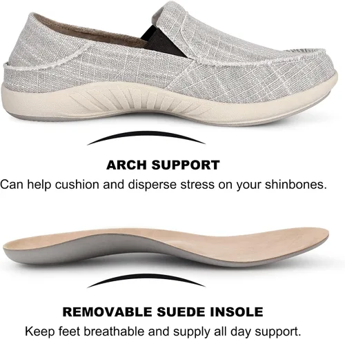 Vista 3 de Slip On Shoes for Men, Plantar Fasciitis Canvas Loafer Shoes with Arch Support, Orthopedic Casual Non Slip Mule Shoes with Rubber Sole