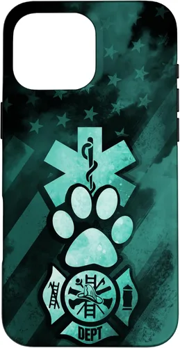 Vista 18 de Funda americana para iPhone 13 EMT EMS Firefighter Dog Paw Turquoise Fire Rescue