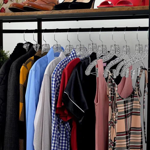 Vista 2 de HARDW Perchas para ropa con clips de plástico, juego de 12 unidades, perchas resistentes para vestidos, camisetas, camisas, trajes, perchas