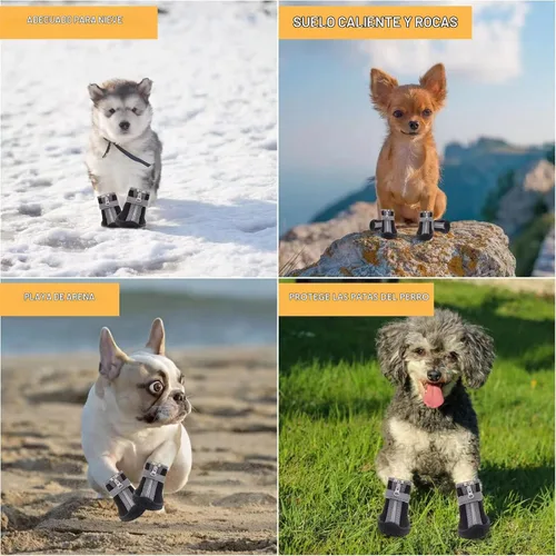 Vista 4 de Zapatos para perros pequeños, botas para cachorros y protector de patas para días de nieve invernal, pavimento caliente de verano, impermeables