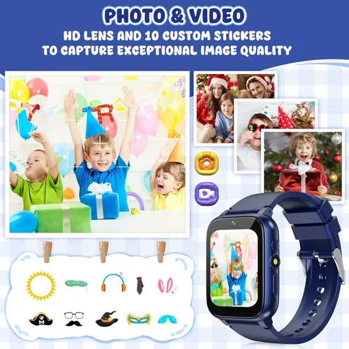 Vista 4 de Reloj inteligente para niños de 1.69 pulgadas, reloj inteligente para niños y niñas, podomter, 26 juegos de rompecabezas, cámara, video, reproductor