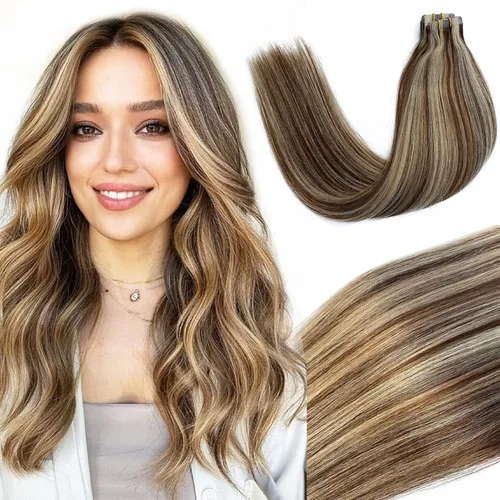 Vista 12 de Ubetta Extensiones de cabello humano real con cinta, 20 piezas de doble cara con trama de piel, extensiones de cabello Remy invisible, con cinta