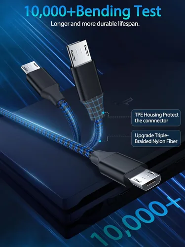 Vista 3 de Paquete de 3 cables de carga micro USB de 6 pies para Android, cable de carga micro USB largo trenzado rápido compatible con Fire Tablet, Kindle