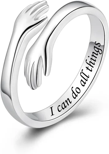 Vista 22 de Anillos de abrazo de plata esterlina S925 para mujeres, adolescentes y niñas, anillo ajustable para nieta, hija, esperanza, promesa, amistad, anillo
