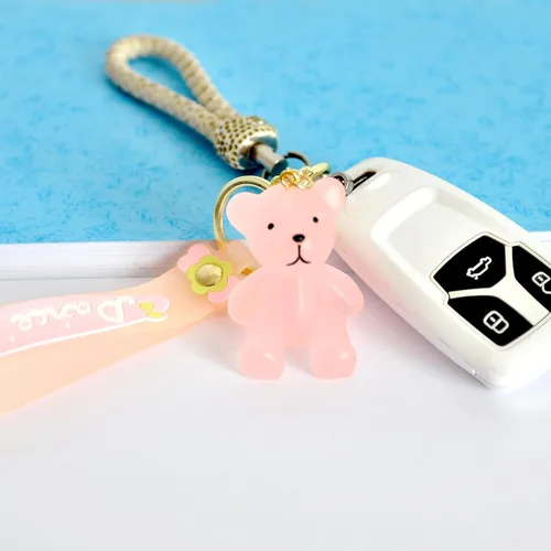 Vista 2 de Llavero de resina con diseño de oso para llaves de coche, accesorios de mochila, regalo de decoración para mujeres y niñas