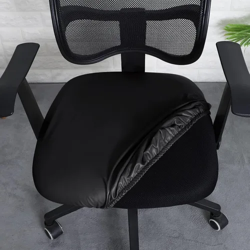 Vista 3 de FORCHEER Fundas de asiento para silla de oficina, fundas de cuero elástico impermeable PU para silla de computadora, fundas de cojín para asiento