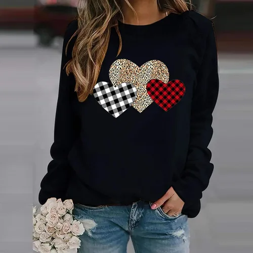 Vista 93 de Sudadera de manga larga con estampado de leopardo y corazón para mujer, para el día de San Valentín, sin botones, para niñas, regalos