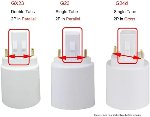 Vista 6 de Adaptador de enchufe de lámpara 2P GX23 a E26, convertidor de base de lámpara GX23 a E26/E27, adaptador de enchufes de bombilla de 2 pines, doble