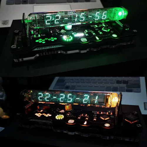 Vista 6 de Reloj de tubo de imitación Nixie Reloj de tubo fluorescente Cyberpunk Adornos IV18 Reloj de tubo fluorescente puede mostrar la fecha, hora, clima