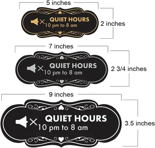 Vista 7 de Signs ByLITA Señal de diseño Quiet Hours de 10 pm a 8 am (negro) - Pequeño