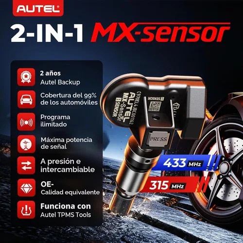 Vista 2 de Autel Juego de 4 sensores TPMS, sensor MX, sensor de presión de neumáticos MaxiTPMS 2 en 1 (315 MHz + 433 MHz), sensor OE de inserción programable