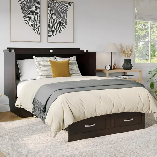 Vista 2 de AFI, Monroe - Cofre de cama matrimonial Murphy con colchón y cajón de 6 pulgadas, color espresso