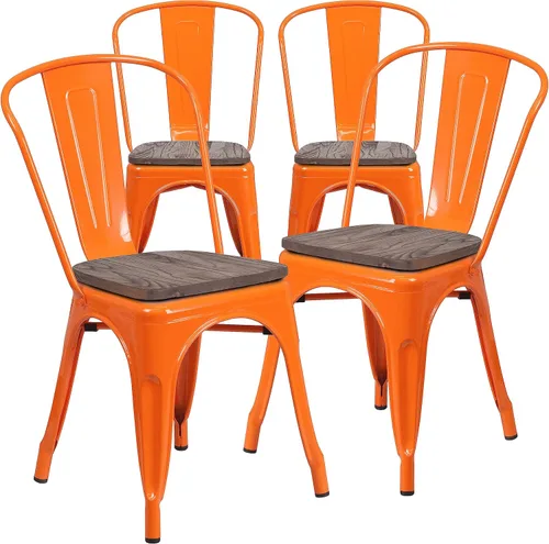 Vista 11 de Flash Furniture Perry - Silla apilable de metal con asiento de madera, 1 paquete, color negro