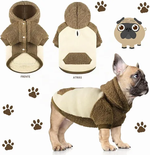 Vista 5 de Ropa mullida para perros pequeños, con capucha, abrigo térmico, ropa para cachorros, machos, hembras, chaqueta para perro, traje de suéter (S)