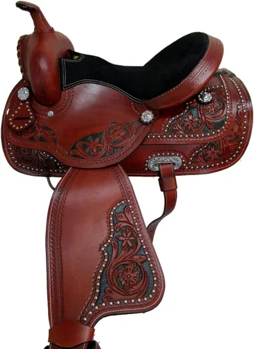 Vista 7 de Western Horse Saddle Pleasure Barrel Racing Trail Floral Tooled Cuero TACK Set 15 16 17 18