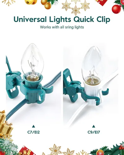 Vista 4 de C7 C9 - Clips de resorte universales para luces navideñas, 25 unidades de clips de resorte rápido para decoraciones de luces navideñas, clips