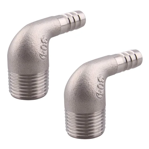 Vista 7 de Púa de manguera de 1/2 pulgada x 1/2 pulgada macho NPT acero inoxidable codo de 90 grados rosca de púas accesorio de tubería (paquete de 2)
