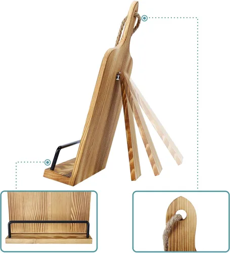 Vista 5 de Soligt Soporte para Libro de Cocina para Encimera de Cocina iPad Tableta Ajustable Soporte para Libro de Recetas Estilo Tabla de Cortar de Madera
