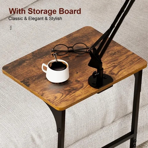 Vista 7 de Soporte de piso para tableta Kindle iPad con mesa auxiliar en forma de C, altura de ángulo ajustable, soporte para iPad Tablet Kindle para cama