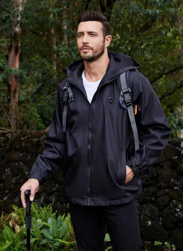Vista 24 de Chaqueta impermeable cortavientos ligera para hombre con capucha extraíble