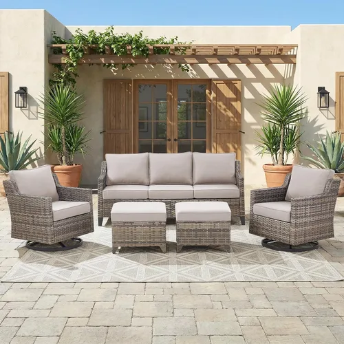 Vista 9 de Belord Sofá de patio exterior acolchado de 3 asientos de lujo de 6 pulgadas Cojín de mimbre marrón/beige de 6 pulgadas