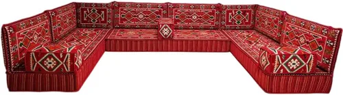 Vista 27 de arabicsofa Sofá en forma de U de estilo árabe para el suelo – Juego de Majlis hecho a mano – Sofá de estilo bohemio