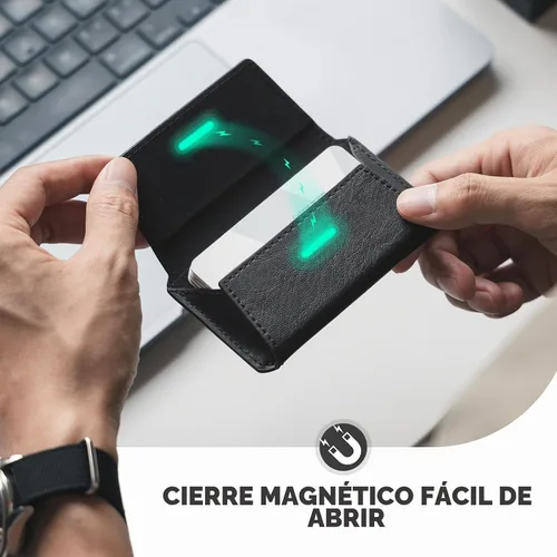 Vista 4 de VULKIT Funda de cuero para tarjetas de visita para hombre, delgada, con bolsillo, tarjetero para tarjetas de presentación, con capacidad para 20