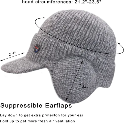 Vista 3 de Muryobao Gorro de invierno para hombre, con visera de punto, con forro polar y calentador de cuello