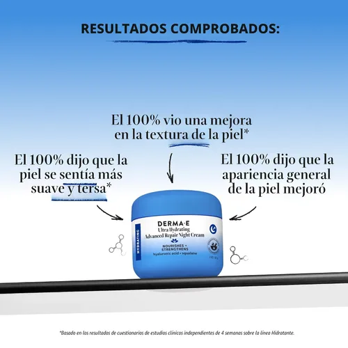 Vista 2 de DERMA E Crema hidratante de noche – Hidratante facial durante la noche con ácido hialurónico y té verde antienvejecimiento para suavizar y nutrir, 2