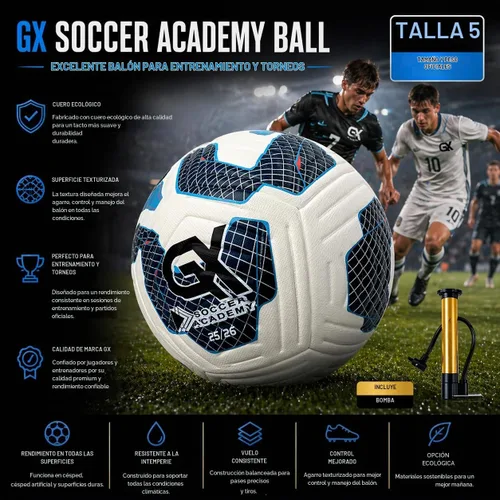 Vista 3 de GX Soccer Academy Tour+ Professional Soccer Ball, Size 5, Green and White Competition Ball