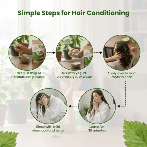 Vista 5 de FOODHERBS Polvo de hoja de hibisco 200 gm/0.44 libras Acondicionador natural para el cabello y promotor del crecimiento Previene