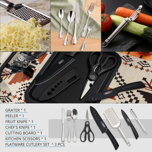 Vista 5 de Wesqunie Juego de utensilios de cocina para camping, 25 piezas, kit de artículos esenciales de cocina de campamento, accesorios portátiles